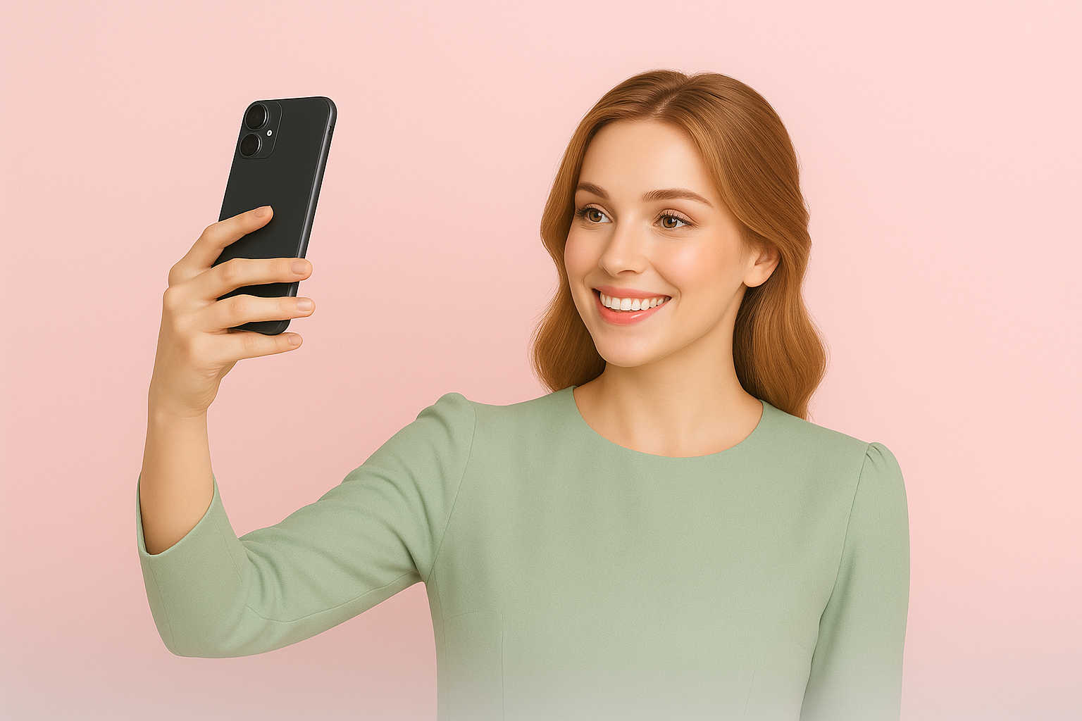 Smiling woman using app
